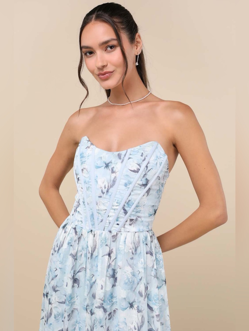 Lulu's Let There Be Romance Slate Blue Burnout Floral Maxi Dress - Picture 2 of 4